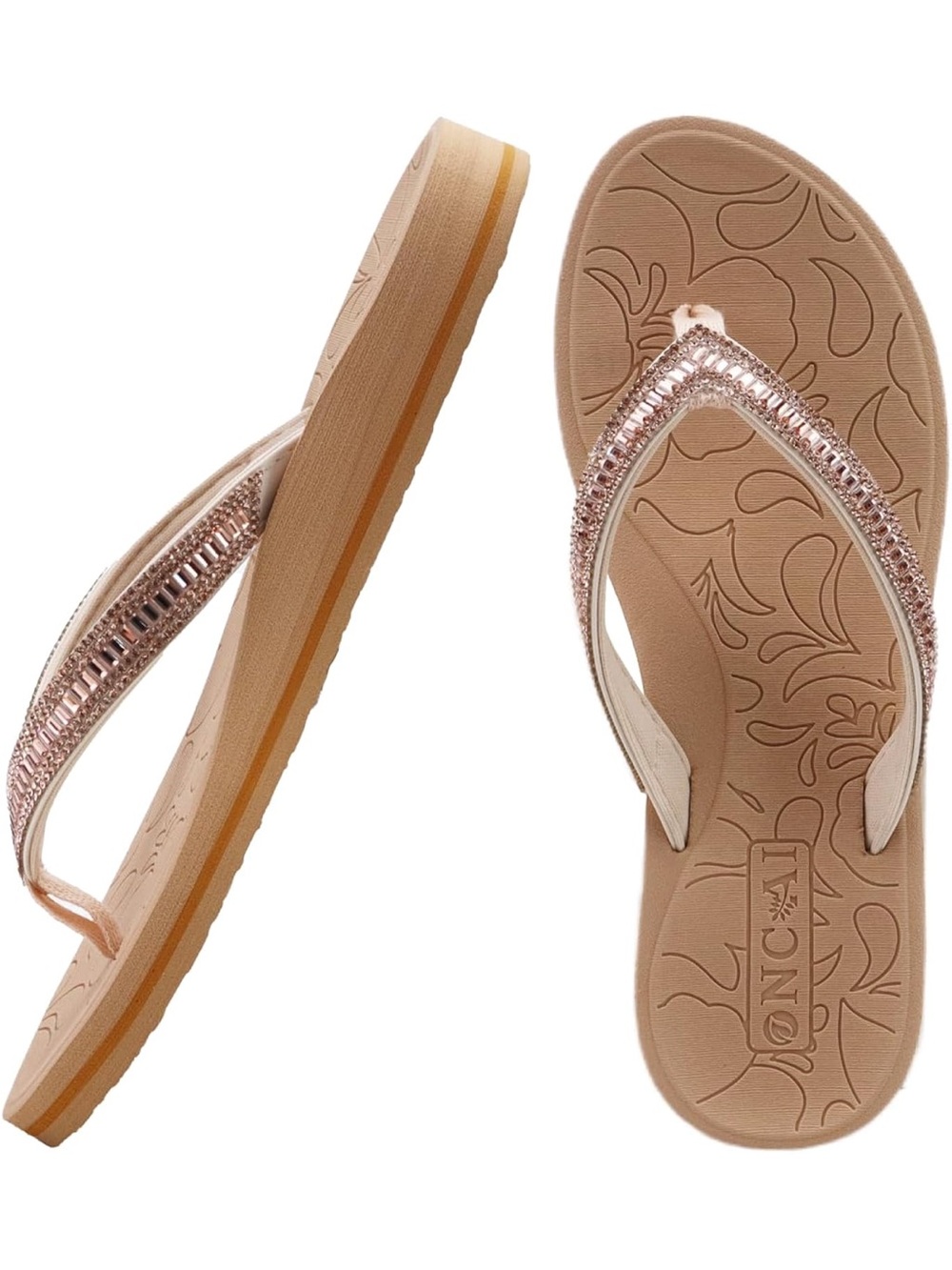 Gemstone Embellished Rose Gold Flip Flop Sandals